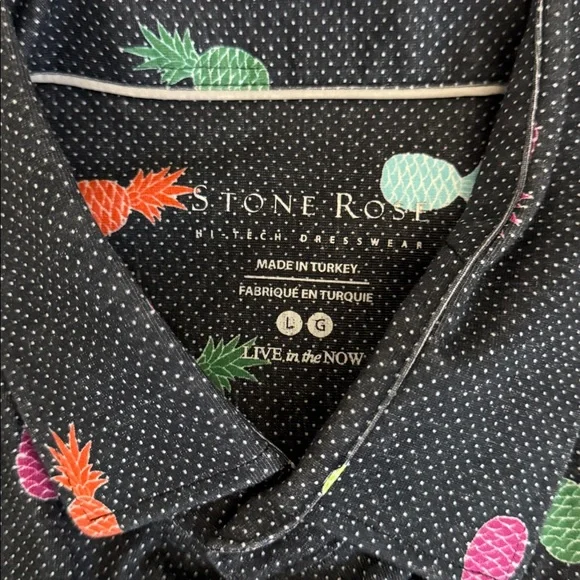 STONE ROSE Navy w/Pineapple Print Short Sleeve Shirt sz L - Picture 2 of 3